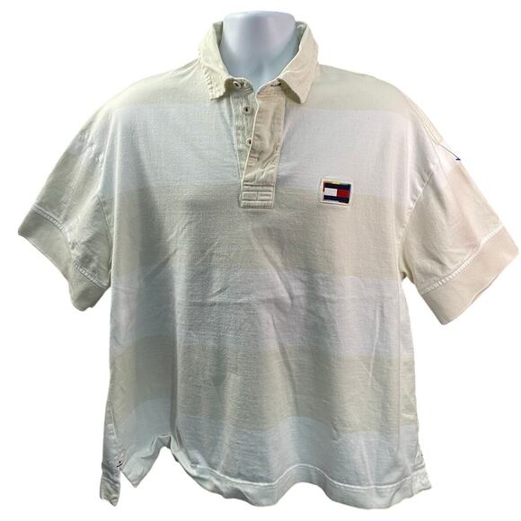 Tommy Hilfiger White and beige Short Sleeve Polo Shirt Size Large - Picture 1 of 12